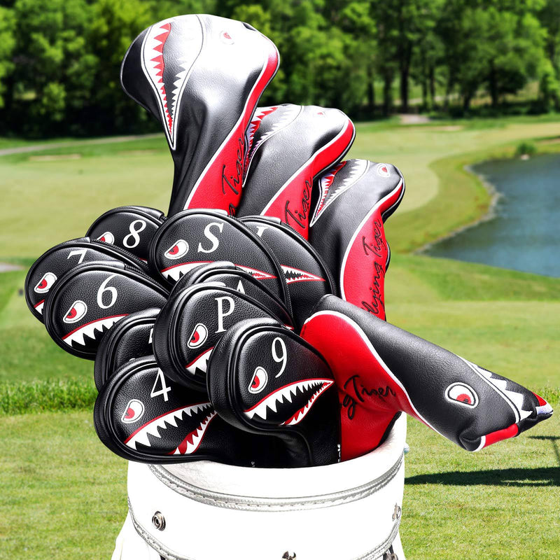 Craftsmann Golf Shark Flying Tiger Black and Red Driver Headcover Fits up to 460cc (For Driver) - Golf Gift