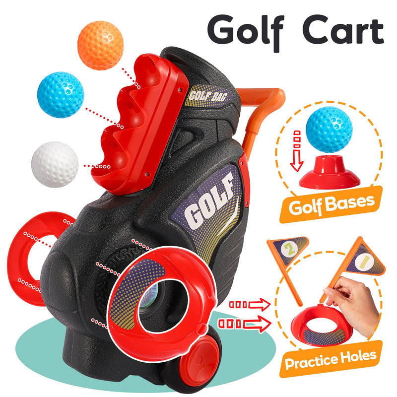 HYAKIDS Golf Set for Kids, Outdoor Garden Games Toy Golf Clubs Suitcase with 6 Balls, 3 Golf Clubs, 2 Practice Holes, Indoor Sports Toys for Toddlers Boys Girls - Golf Gift