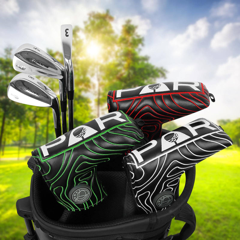 Golf Blade Putter Club Head Cover Pingtype Magnetic PU Leather White Par Embroidery Fits For Scotty Cameron Taylormade Odyssey black&green - Golf Gift