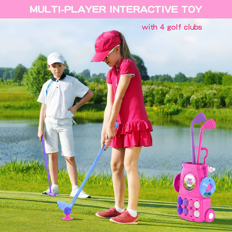 QDRAGON Kids Golf Clubs, Toddler Golf Set With 8 Balls, Putting Mat, 4 Golf Sticks, 2 Practice Holes And Golf Cart With Wheels, Indoor Outdoor Sport Toys Gift For Girls Ages 2 3 4 5+, Pink - Golf Gift