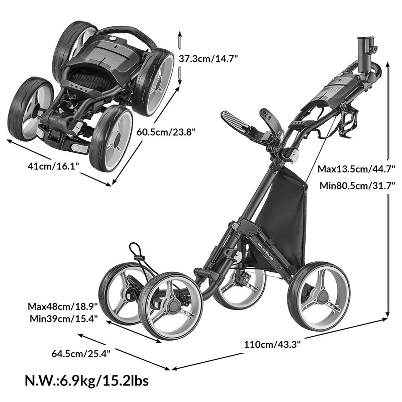 CaddyTek 4 Wheel Golf Push Cart - Compact, Lightweight, Close Folding Push Pull Caddy Cart Trolley - Explorer V8, Dark Grey, One Size, Model: Explorer Vsersion 8 - Dark Grey - Golf Gift