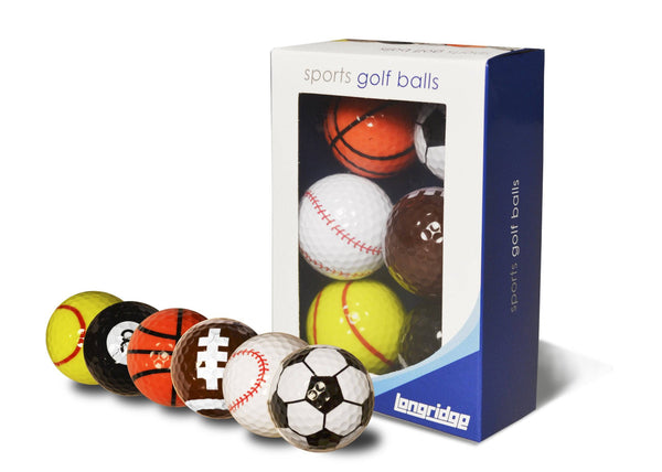 Longridge Novelty Golf Balls - Multi Sports (Pack of 6) - Golf Gift