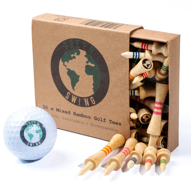 Green Swing Bamboo Golf Tees Mixed Sizes | Strong Sustainable Biodegradable | 30pcs - Golf Gift