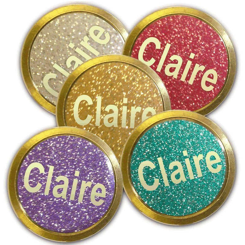 Personalised Glitter Golf Ball Markers (gold on all) - Golf Gift