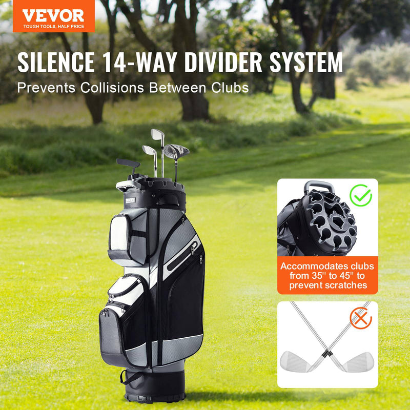 VEVOR Golf Cart Bag with 14 Way Organizer Divider Top, 41” 13 Pockets Premium Nylon Cart Bag, Durable Golf Bags with Handles & Dust Cover & Detachable Straps for Men & Women, Black Color-Block - Golf Gift