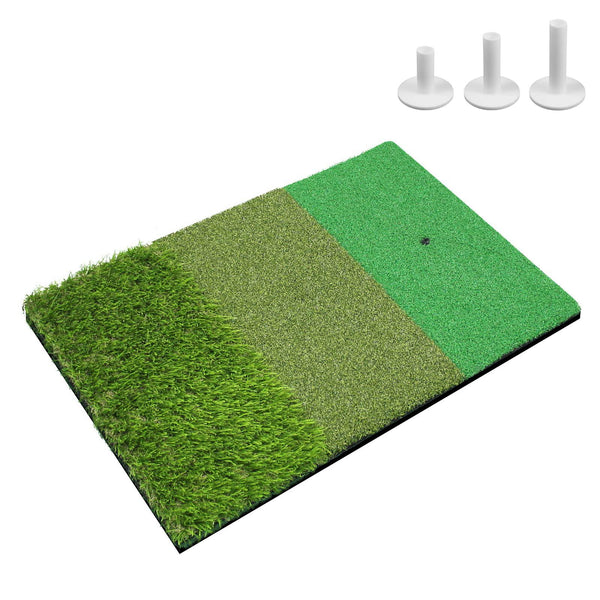 Scott Edward Golf Hitting Mat 3-in-1 Tee Turf, Rough Turf and Fairway Turf Multiple Versions Portable Golf Training Mat Practice Training Mat for Indoor and Outdoor with 3Pcs Rubber Tees() - Golf Gift