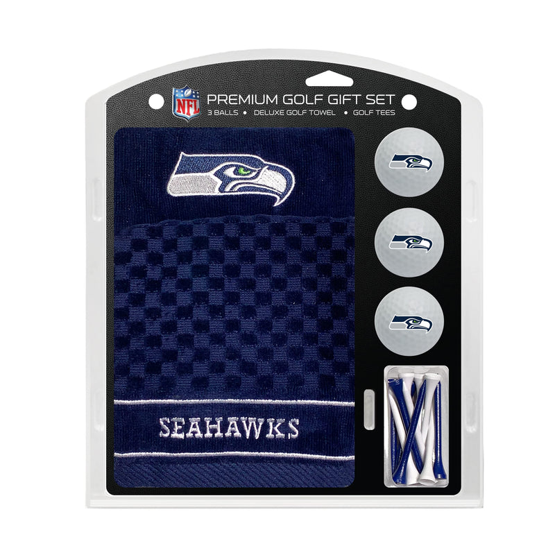 TEAM GOLF NFL Seattle Seahawks Gift Set: Embroidered Golf Towel, 3 Golf Balls, and 14 Golf Tees 2-3/4" Regulation, Tri-Fold Towel 16" x 22" & 100% Cotton - Golf Gift