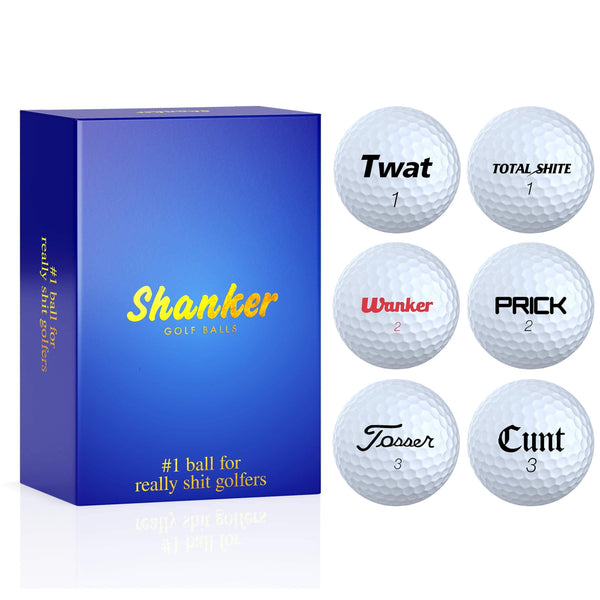 Shanker Golf Balls Hero Edition - Rude Horrible Balls - Funny Joke Gift for Golfers (Set of 6, Novelty, Playing Quality) - Gold Stamped Gift Box - Golf Gift