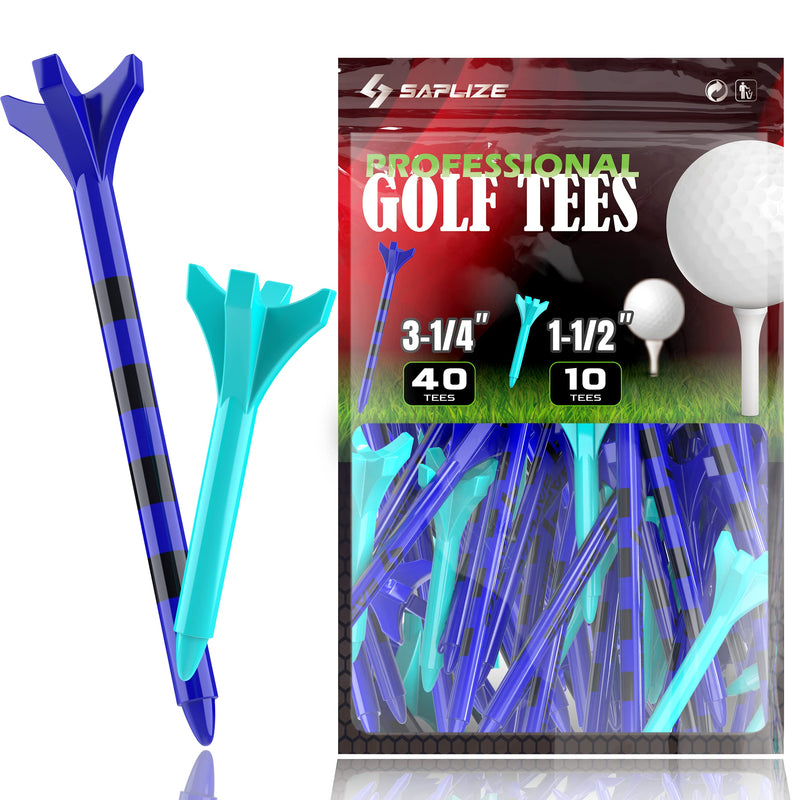 SAPLIZE Plastic Golf Tees Pack of 50 (1-1/2"& 3-1/4") Reduces Friction & Side Spin 4 Prongs Plastic Tees, Mixed - Golf Gift