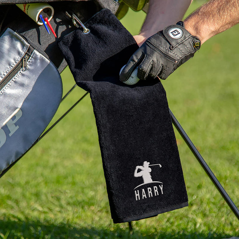 Varsany Personalised Golfer Golf Towel – Embroidery and Clip 100% Ringspun Cotton Golf Accessories - Dad Golf Gift - Fathers Day Golf Gift - Golf Gift