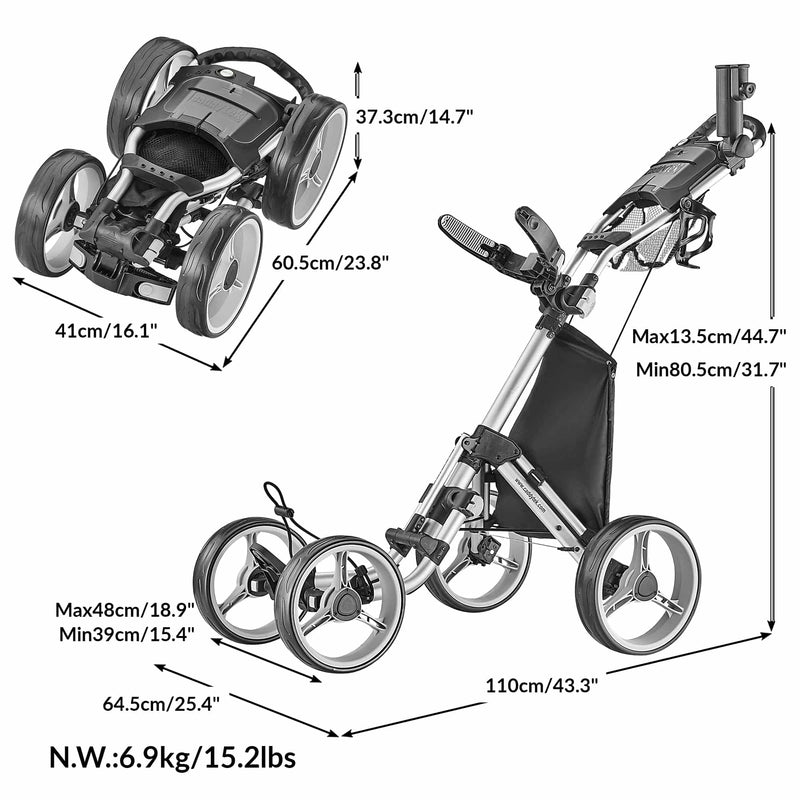 Caddytek Unisex Explorer V8 - Silver Golf Push Cart, Silver, One Size UK - Golf Gift