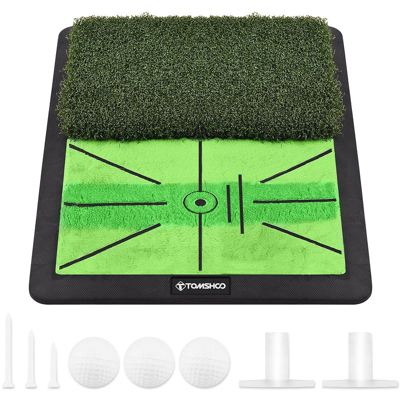 TOMSHOO Golf Impact Mat, Analyzes Swing Path Correct Hitting Action, Partitioned Golf Tee Practice Mat, Putting Simulation, With Ball Tray Rubber Base Indoor Outdoor Hitting Pad - Golf Gift