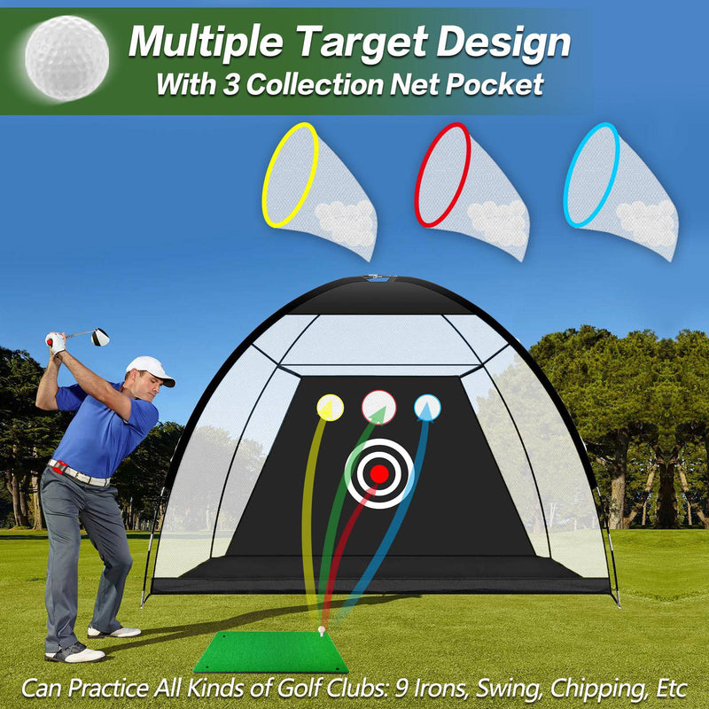 Golf Practice Hitting Net 10x7 Ft with Swing Training Targets and Carry Bag, Golf Foldable Net for Kids Adult Indoor Outdoor Home Backyard Sports (10x7.0ft with 3 Holes) - Golf Gift