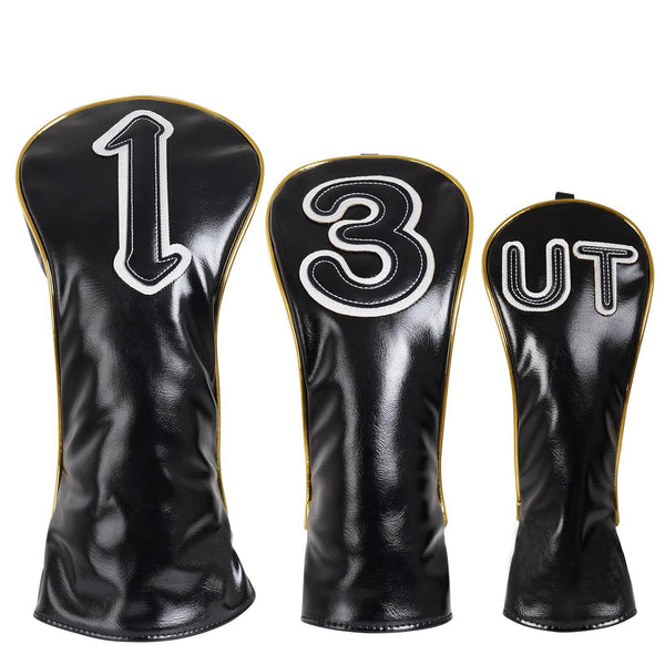 LZFAN Golf Club Head Covers Driver Fairway Wood Hybrid Blade Mallet Putter Golf Club Headcover Protector Print Leather (Gold Trim-3PCS) - Golf Gift