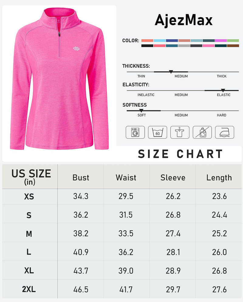 AjezMax Womens 1/4 Zip Long Sleeve Running Top Ladies Gym Sports Yoga Tops UPF 50+ Outdoor Hiking Cycling Golf Shirts Rose-red Size M - Golf Gift