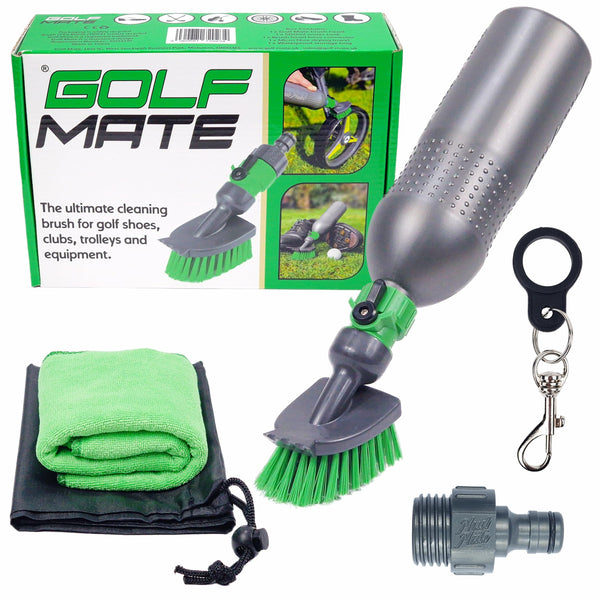 Golf Mate - Ultimate Cleaning Kit for Golf Shoes, Clubs & Outdoor Gear - Easy-to-Use, Garden Hose Compatibility - Heavy-Duty 500ml Bottle, Waterproof Bag & Microfiber Cloth