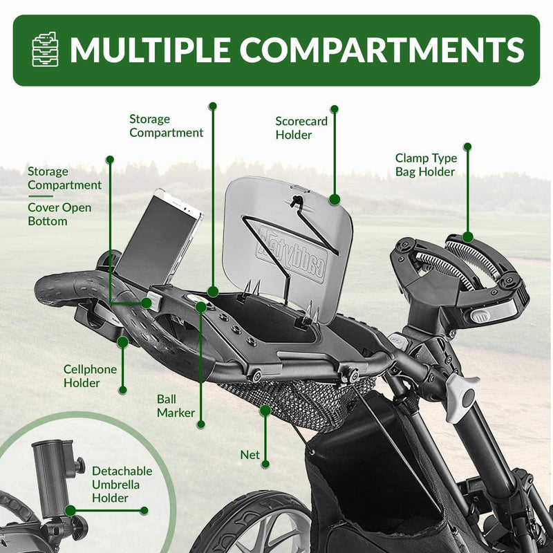 Caddytek 4 Wheel Golf Push Cart - Caddycruiser One Version 8 1-Click Folding Trolley - Lightweight, Compact Pull Caddy Cart, Easy to Open - Golf Gift