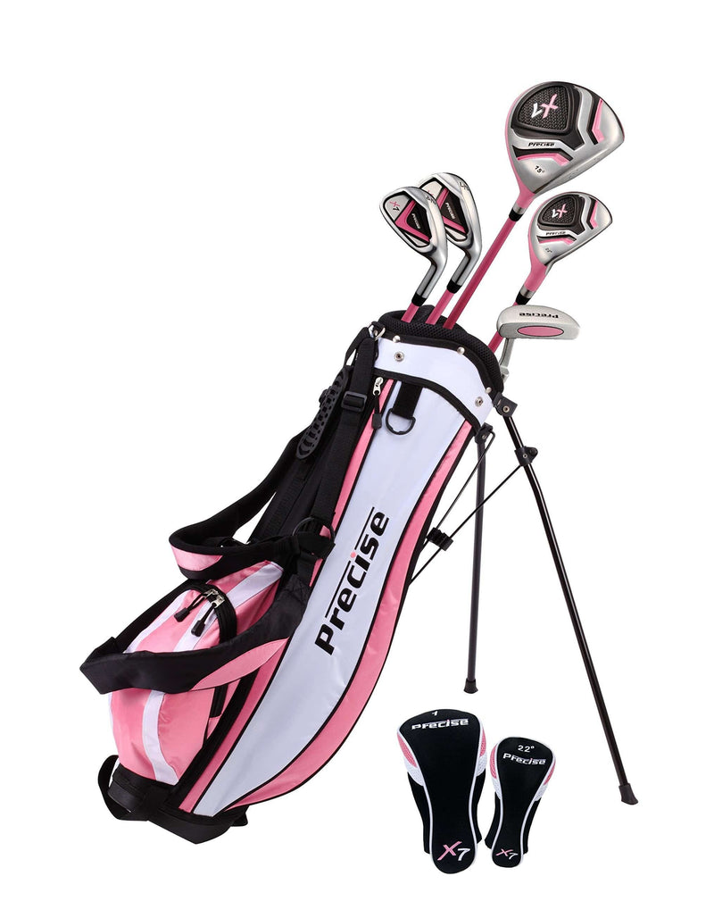 Precise X7 Junior Complete Golf Club Set for Children Kids - 3 Age Groups Boys & Girls - Right Hand & Left Hand! (Pink Ages 9-12, Left Hand) - Golf Gift