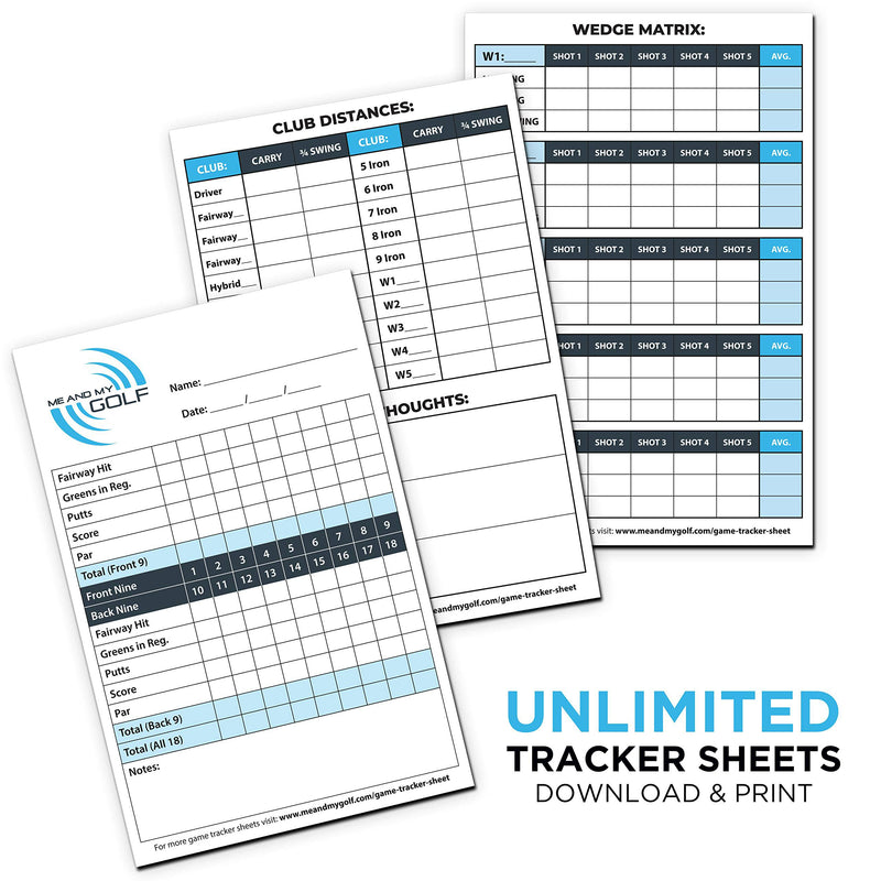 ME AND MY GOLF Premium Scorecard Holder and Stat Sheet with Unlimited Printable Sheets - Includes Instructional Training Videos, Black - Golf Gift