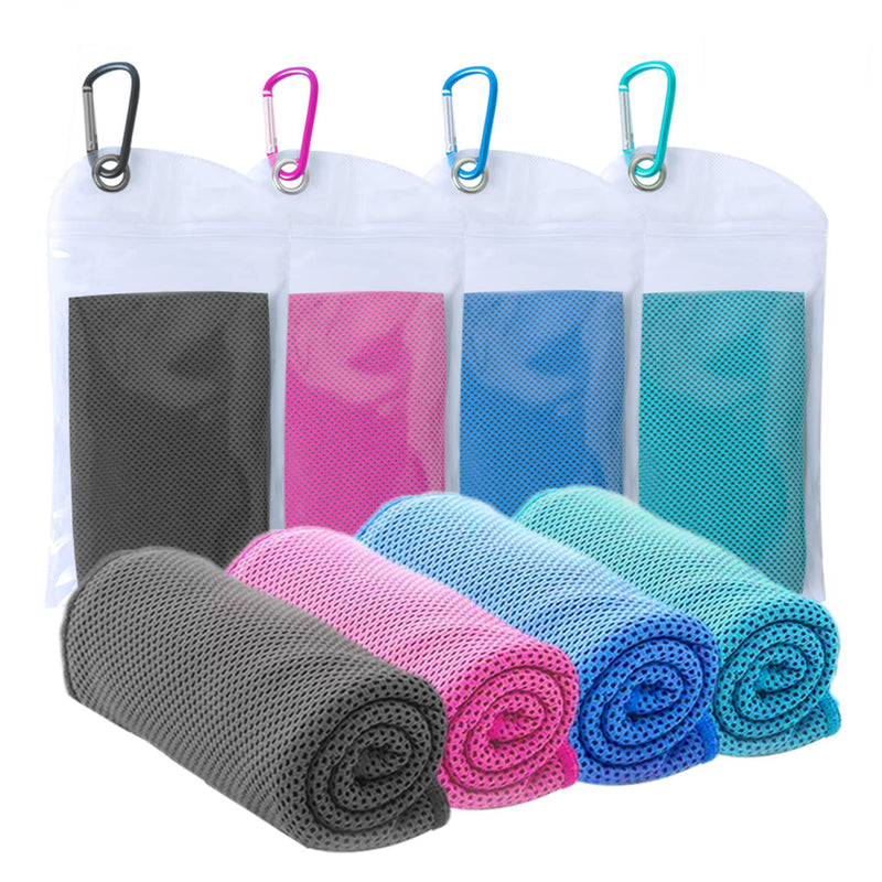 4 Packs Cooling Towel (40"x12"),Ice Towel,Soft Breathable Instant Towel,Microfiber Cool Towel for Yoga,Golf,Sport,Gym,Workout,Camping,Fitness,Outdoor &More Activities Blue/Lake Blue/Dark Grey/Rose red - Golf Gift