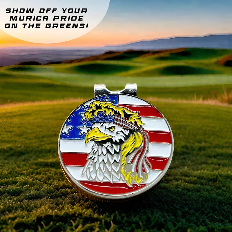 Bald Eagle Bandana Golf Ball Marker and Hat Clip - American Flag Bald Eagle Golf Ball Markers and Hat Clip - Magnetic Novelty America Golf Ball Marker Hat Clip - USA Golf Ball Markers and Hat Clip - Golf Gift