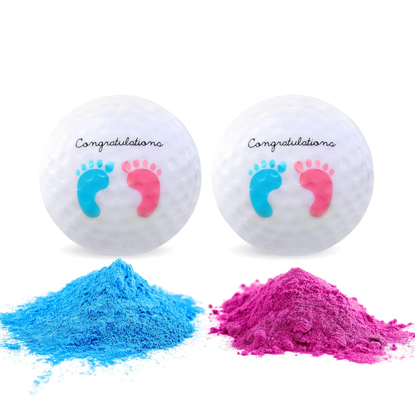 Gender Reveal Exploding Golf Balls Set for Gender Reveal Parties - ONE Wooden Tee, ONE Pink and ONE Blue Powder Filled Exploding Gender Reveal Golf Ball Included in Each Set (X-Large - Pink/Blue) - Golf Gift