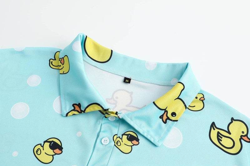 Funny Golf Shirts for Men Dry Fit Short Sleeve Print Mens Golf Polo Shirts for Men, Bubble Duck, Large - Golf Gift