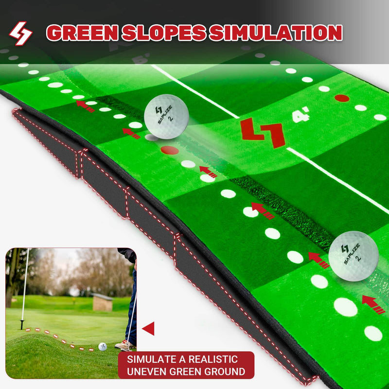 SAPLIZE Golf Putting Mat, Visible Trajectory Tracing, Multiple Training Modes, with Putting Alignment Mirror and Adjustable Green Slopes, Putting Green Matt for Indoors and Outdoors - Golf Gift