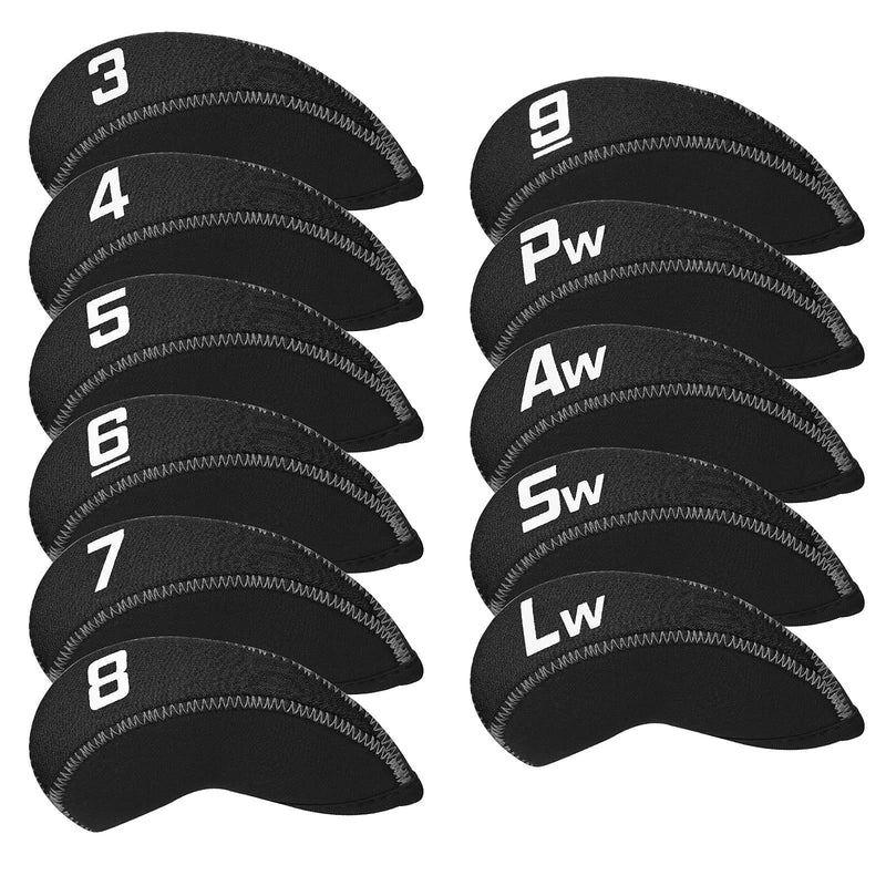 CRAFTSMAN GOLF 11pcs/Set Neoprene Iron Headcover Set with Large No. for All Brands Callaway,Ping,Taylormade,Cobra Etc. (Black) - Golf Gift