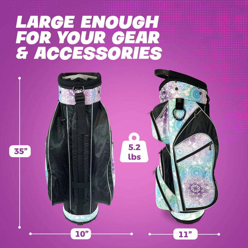 Womens Golf Bag - Taboo Fashions Lightweight Ladies Cart Bag, 14-Way, 7 Zippered Pockets, Rain Hood, Insulated Beverage Compartment (Mandala Dreams) - Golf Gift