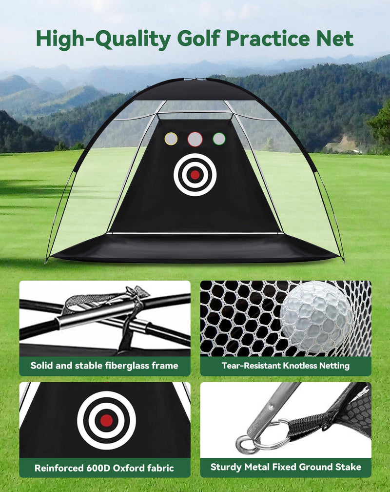 10x7ft Golf Practice Net, Golf Nets for Backyard Driving with Triple Turf Golf Mat, Outdoor Indoor Golf Hitting Net with 10 Practice Golf Balls, Multiple Targets Golf Training Aid Net Accessories - Golf Gift