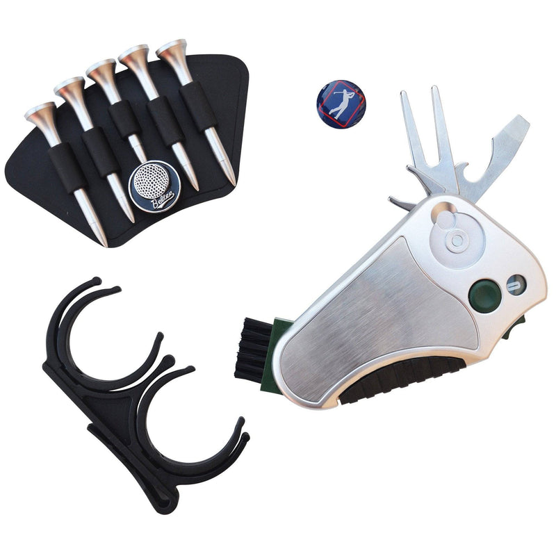 GOLFER’S BEST GOLF GIFT SET: Tool - Stroke Counter, Divot Tool Repair, Brush, Ball Marker, Cleat Tightener, Club Groove Cleaner Belt Tee Holder Tees Belt Ball Holder - Gift Idea For Men Women - Golf Gift