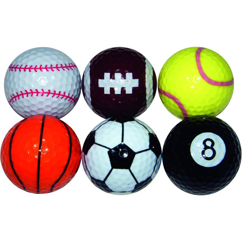 Longridge Novelty Golf Balls - Multi Sports (Pack of 6) - Golf Gift