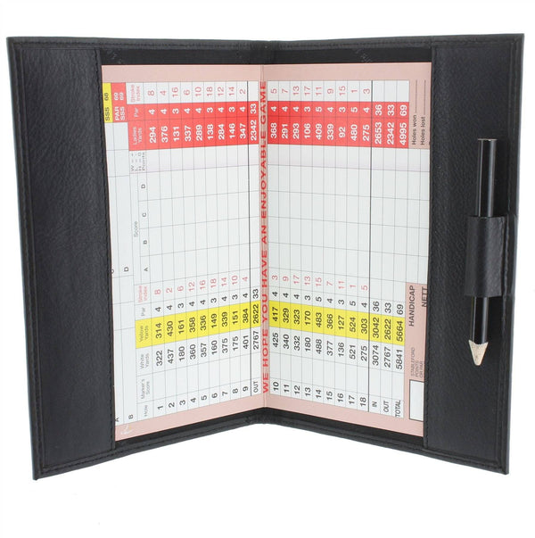 Large Leather Golf Scorecard Holder - for UK, Ireland & European scorecards 2314 Black - Golf Gift