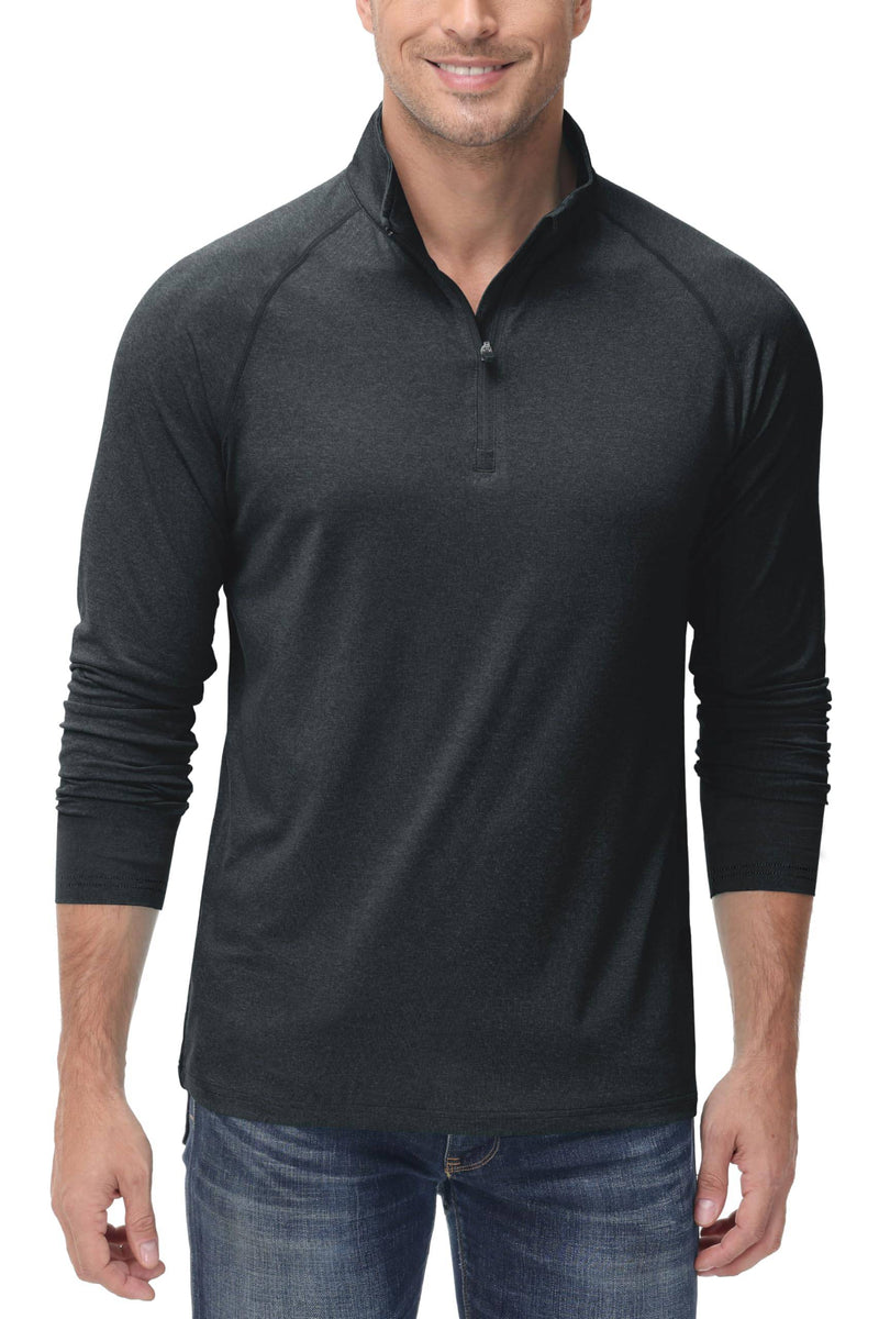 TACVASEN Golf Tops for Men Long Sleeve Zip Polo Shirts 1/4 Zip Golf Jumper Quick Dry Running Top UPF50+ Black,L - Golf Gift