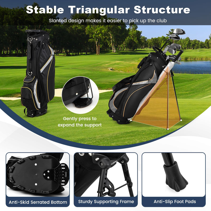 COSTWAY Golf Stand Bag, Lightweight Golf Club Bags with 8 Way Dividers, Rain Hood, Detachable Dual Strap & 7 Pockets - Golf Gift