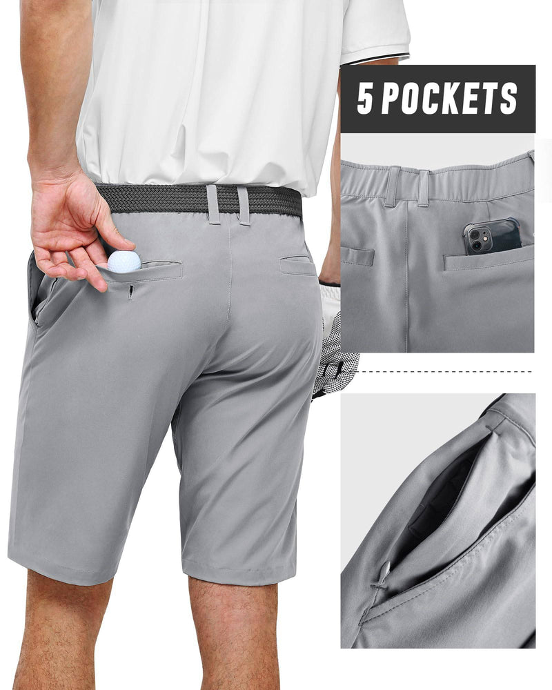 33,000ft Men's Golf Shorts Dry Fit, 11" Lightweight Quick Dry Golf Stretch Bermuda Shorts Performance Casual Shorts with Pockets for Golf Travelling and Wroking, Silver Grey 34W - Golf Gift