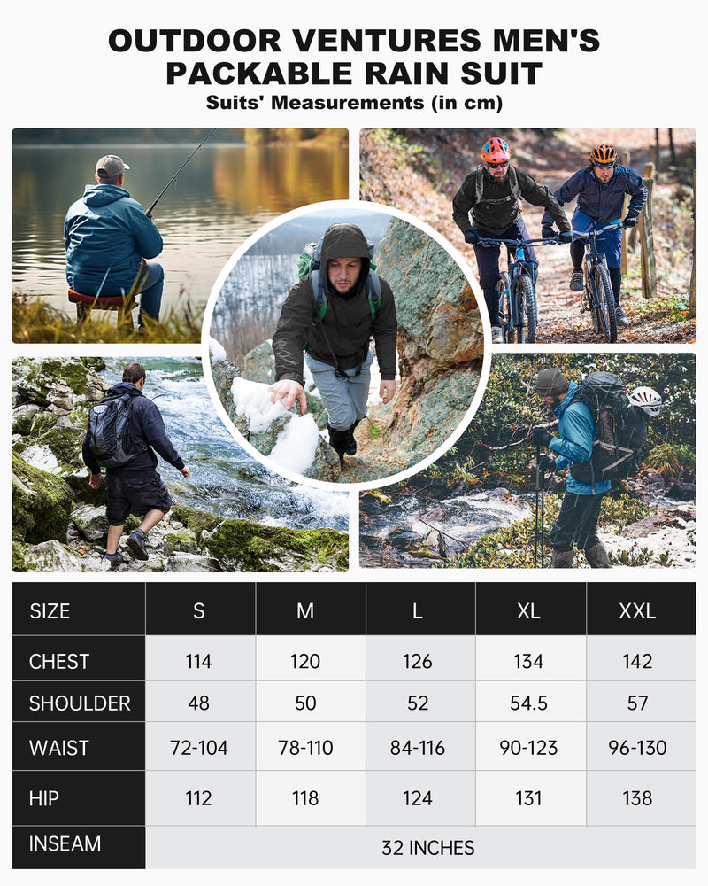 Outdoor Ventures Men's Packable Rain Suit Lightweight Rainwear Waterproof Jacket and Trouser Set for Riding Hiking Fishing Camping Black-Unlined S - Golf Gift