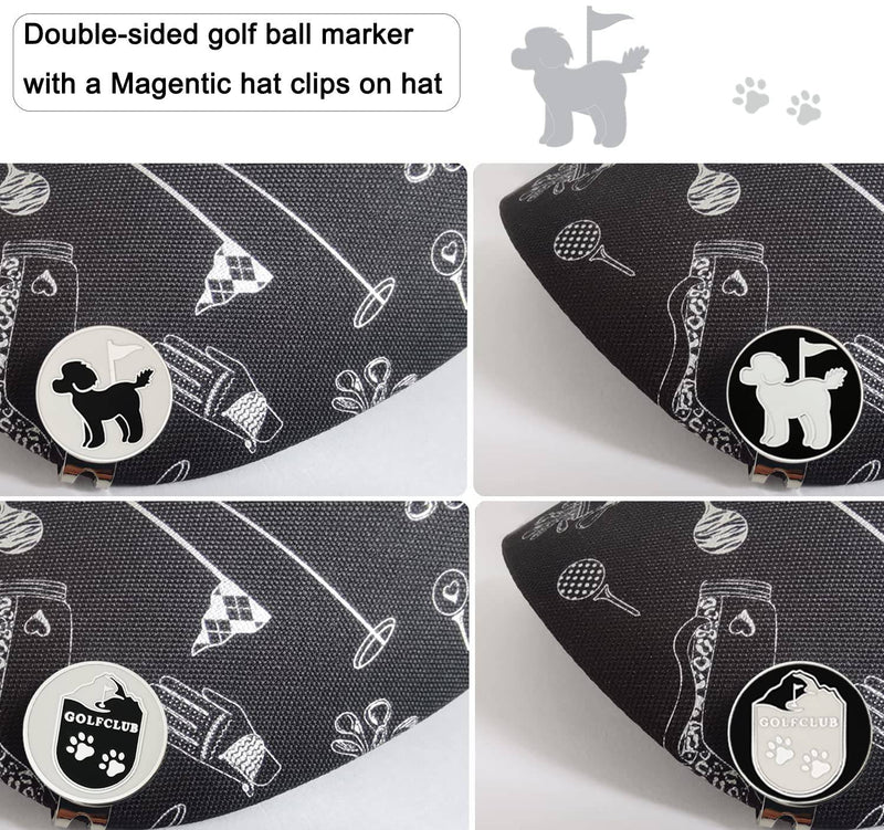 ADHERE Golf Ball Markers Unique Double Side Cute Poodle Enamel Logo with A Magnetic Hat Clips，a Good Gift for Golfer,Dog Lover (White+Black) - Golf Gift