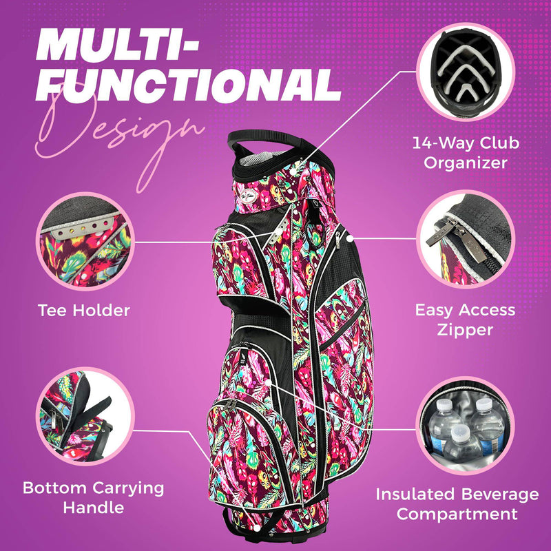 Taboo Fashions - Golf Bags for Women, 14-Way Golf Club Bags, Large-Capacity Womens Golf Bag, Ladies Golf Bag w/ 7 Zippered Pockets, & Insulated Beverage Compartment, 35 x 11 in, Native Joy - Golf Gift