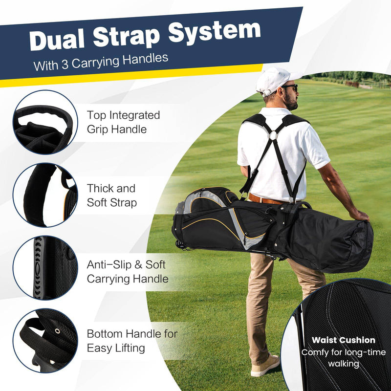 COSTWAY Golf Stand Bag, Lightweight Golf Club Bags with 8 Way Dividers, Rain Hood, Detachable Dual Strap & 7 Pockets - Golf Gift