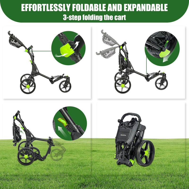 Newfly 3-Wheel Golf Trolley Ultra-Lightweight Folding Size， With Foot Brake-Easy to Open & Close Golf push cart，With Umbrella Holder and Storage Bag (360 Rotating) - Golf Gift