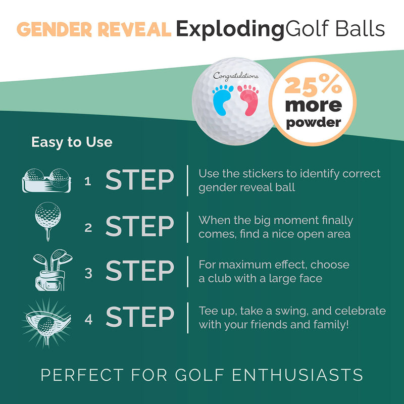 Gender Reveal Exploding Golf Balls Set for Gender Reveal Parties - ONE Wooden Tee, ONE Pink and ONE Blue Powder Filled Exploding Gender Reveal Golf Ball Included in Each Set (X-Large - Pink/Blue) - Golf Gift