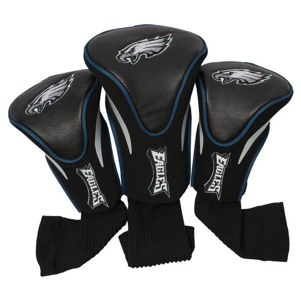 Team Golf NFL Philadelphia Eagles Contour Golf Club Headcovers (3 Count) Numbered 1, 3, & X, Fits Oversized Drivers, Utility, Rescue & Fairway Clubs, Velour lined for Extra Club Protection - Golf Gift