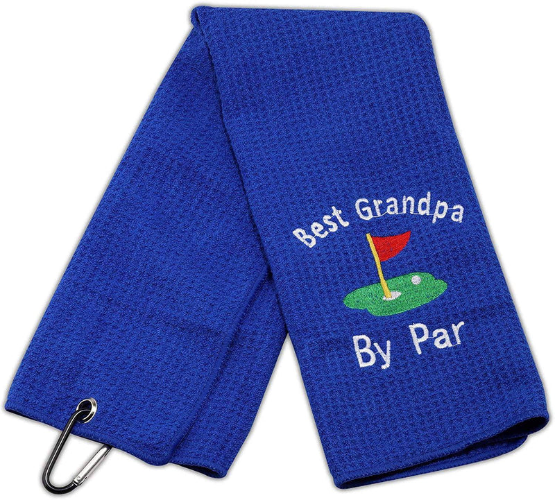 LEVLO Dad Golf Towel Embroidered Golf Towel Gift Golf Father Gift Best Grandpa/Papa/Pops/Grampy/Papaw/Opa by Par Golf Towel with Clip (Best Grandpa) - Golf Gift