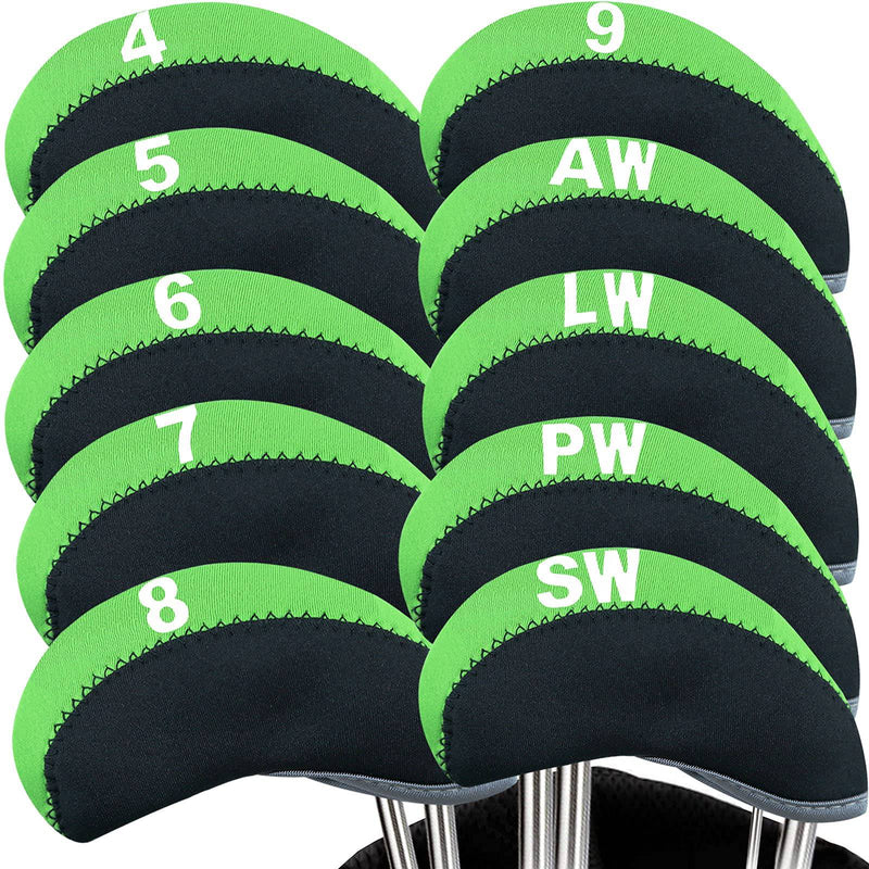 Golf Iron Head Covers with Number Printed Value 10 Pcs/Set, Golf Headcovers for Iron Club Lightweight Durable Portable Fit All Irons Clubs (Black) - Golf Gift