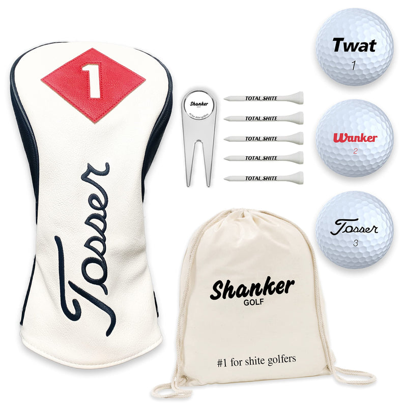 Shanker Golf - Funny Golf Gift Set - Rude Headcover, Golf Balls, Tees, Shoe Bag & Pitch Tool - Rude Branded Joke Gift for Golfers - Printed Golf Accessories - Golf Gift