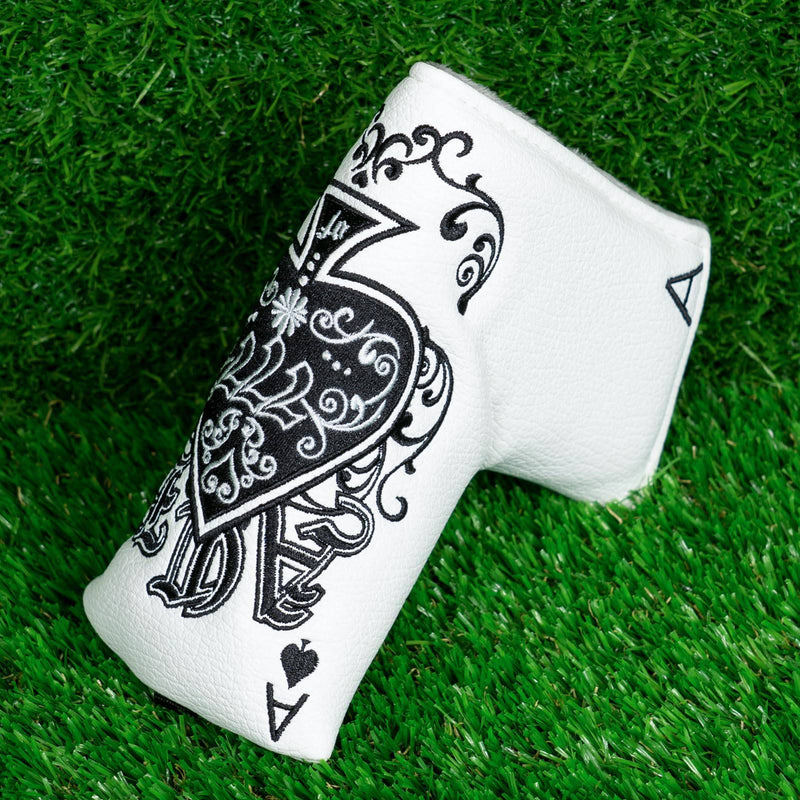 Golf Putter Blade Club Head Cover Pingtype Magnetic White PU Leather Lucky7 Embroidery - Golf Gift