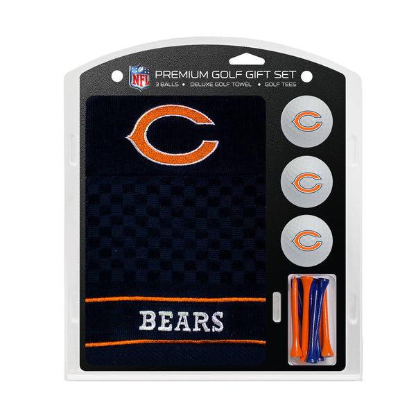 Team Golf NFL Chicago Bears Gift Set: Embroidered Golf Towel, 3 Golf Balls, and 14 Golf Tees 2-3/4" Regulation, Tri-Fold Towel 16" x 22" & 100% Cotton - Golf Gift