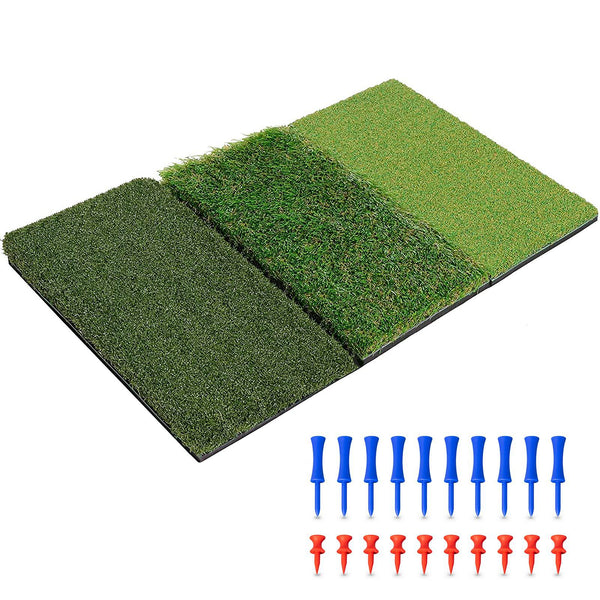 SAPLIZE 30"x15" Foldable 3-in-1 Golf Hitting Mat, Tight Lie, Rough and Fairway for Driving, Chipping, and Putting Training, Portable Golf Practice Tri-Turf Grass Mat - Golf Gift